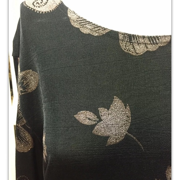 Pacific Palm, Women, blouse, black, stamped sparkle flowers, formal, size L.: - Picture 4 of 8